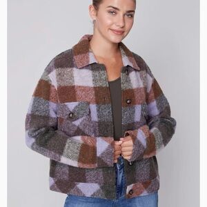 Charlie B Cropped Plaid Jacket Size M